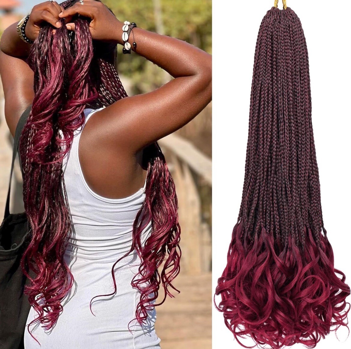 French Curl Crochet Braids 22 Inch 8 Packs Goddess Box Braids Crochet Hair1B/BUG