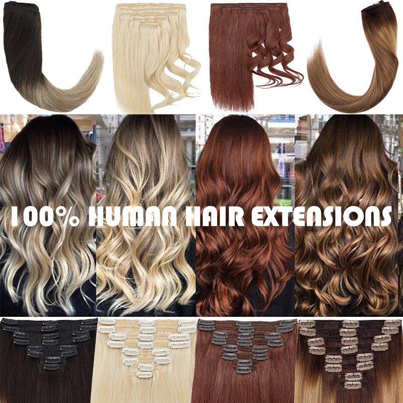 Double Weft Thick Clip In Remy Human Hair Extensions Full Head Ombre Body Wave