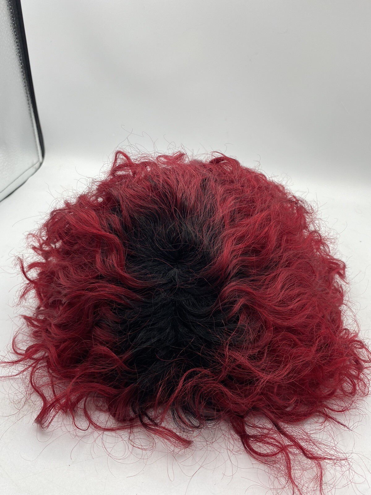 Quantum Love Human Hair Short Side Part Curly Wig Ombre Black/Burgundy Red