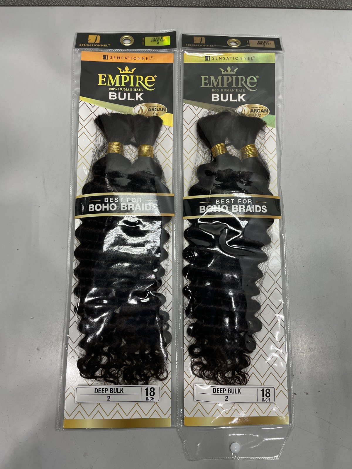 Lot Of 2 Sensationnel Empire Natural Black Human Hair Deep Bulk Braiding, 18″