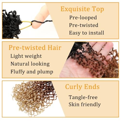 8 Packs Yanky Twist Crochet Hair Pre-looped Crochet 8 Inch (Pack of 8) 1B/30/27