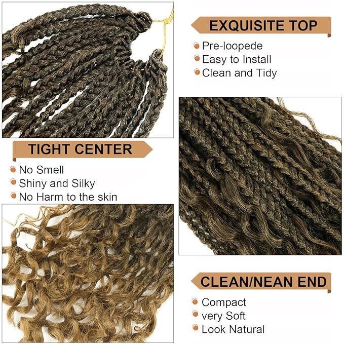 8pk Goddess Synthetic Bohemian Box Braids Crochet Hair With Curly Ends 22″ T27