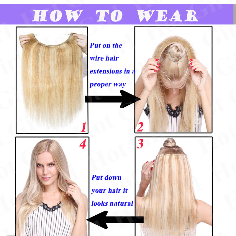 Secret Headband Wire In Remy Human Hair Extensions Ombre No Clip In One Piece US