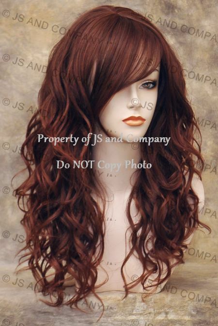 Heat OK Human Hair Blend Wig Curly Long Wavy Auburn Red Mix wd 33-130