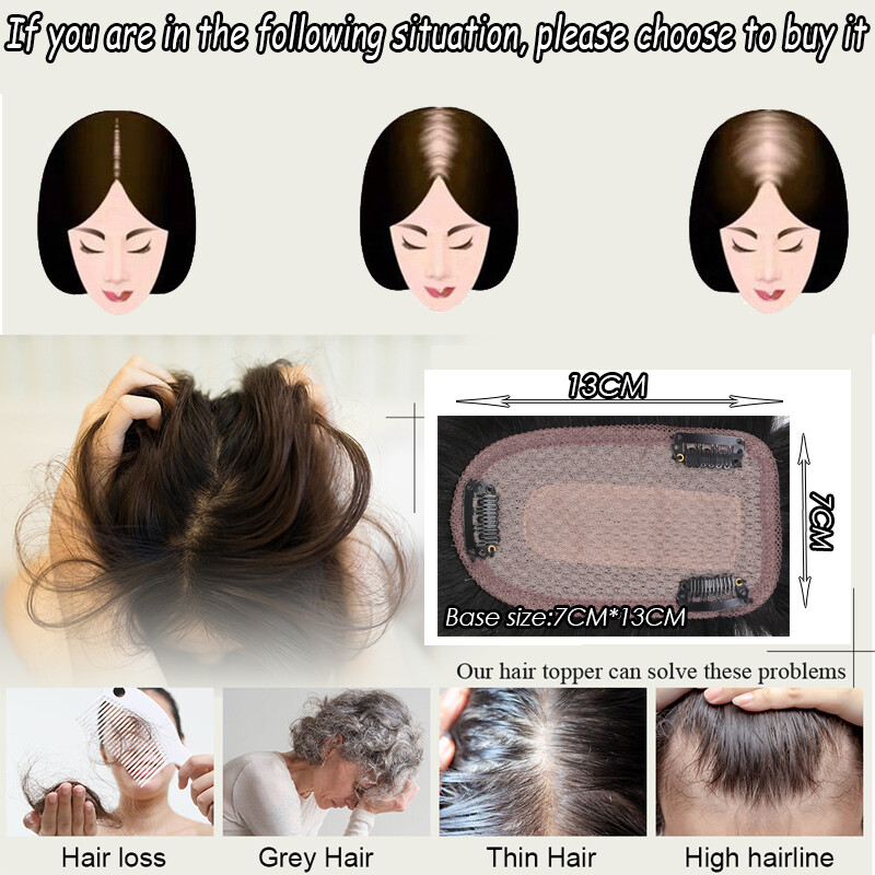 Clip in Remy Human Hair Topper Hairpiece Toupee Wiglet Top Wig Thick Cover Women