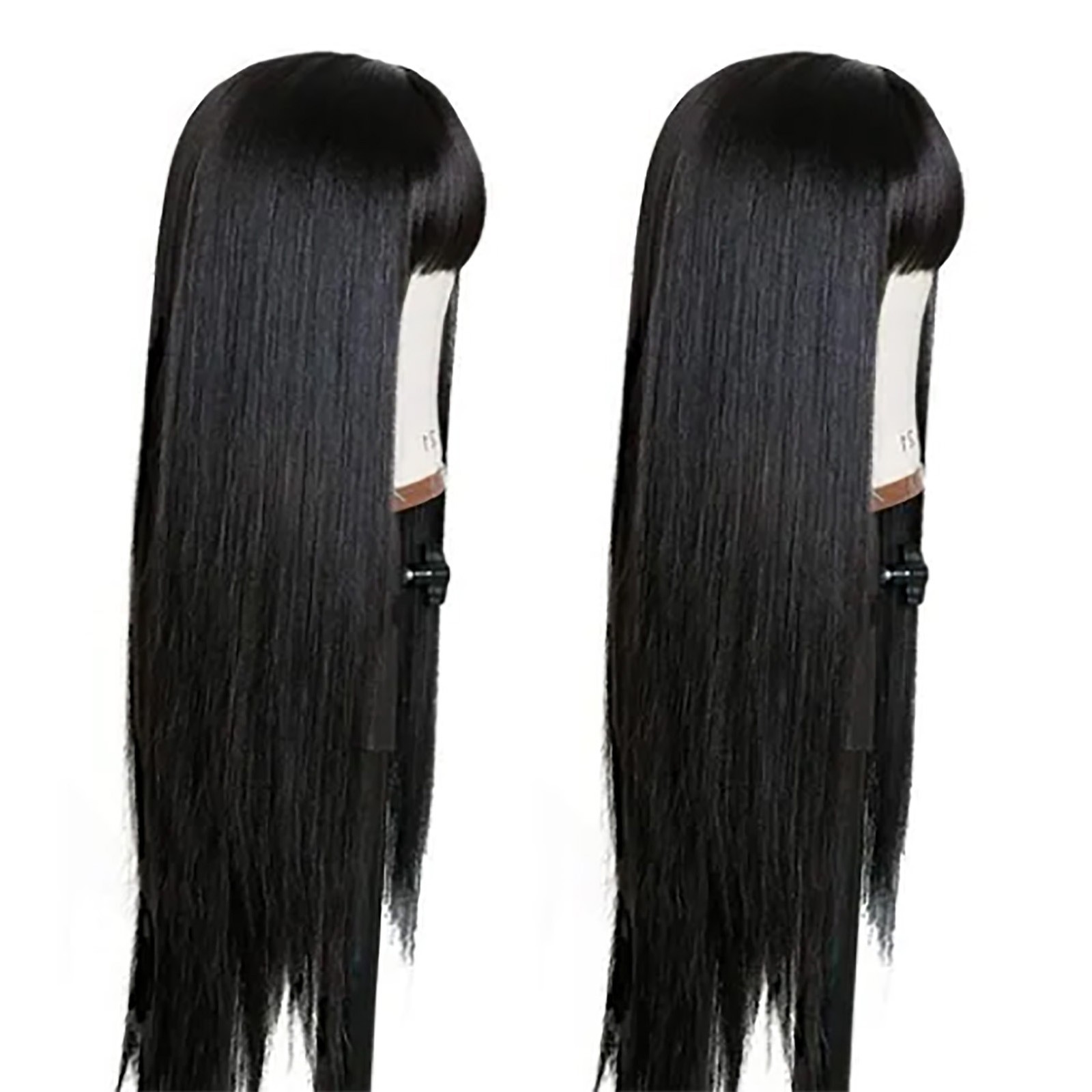 Long Black Wig With Bangs Stylish Synthetic Hair For Women