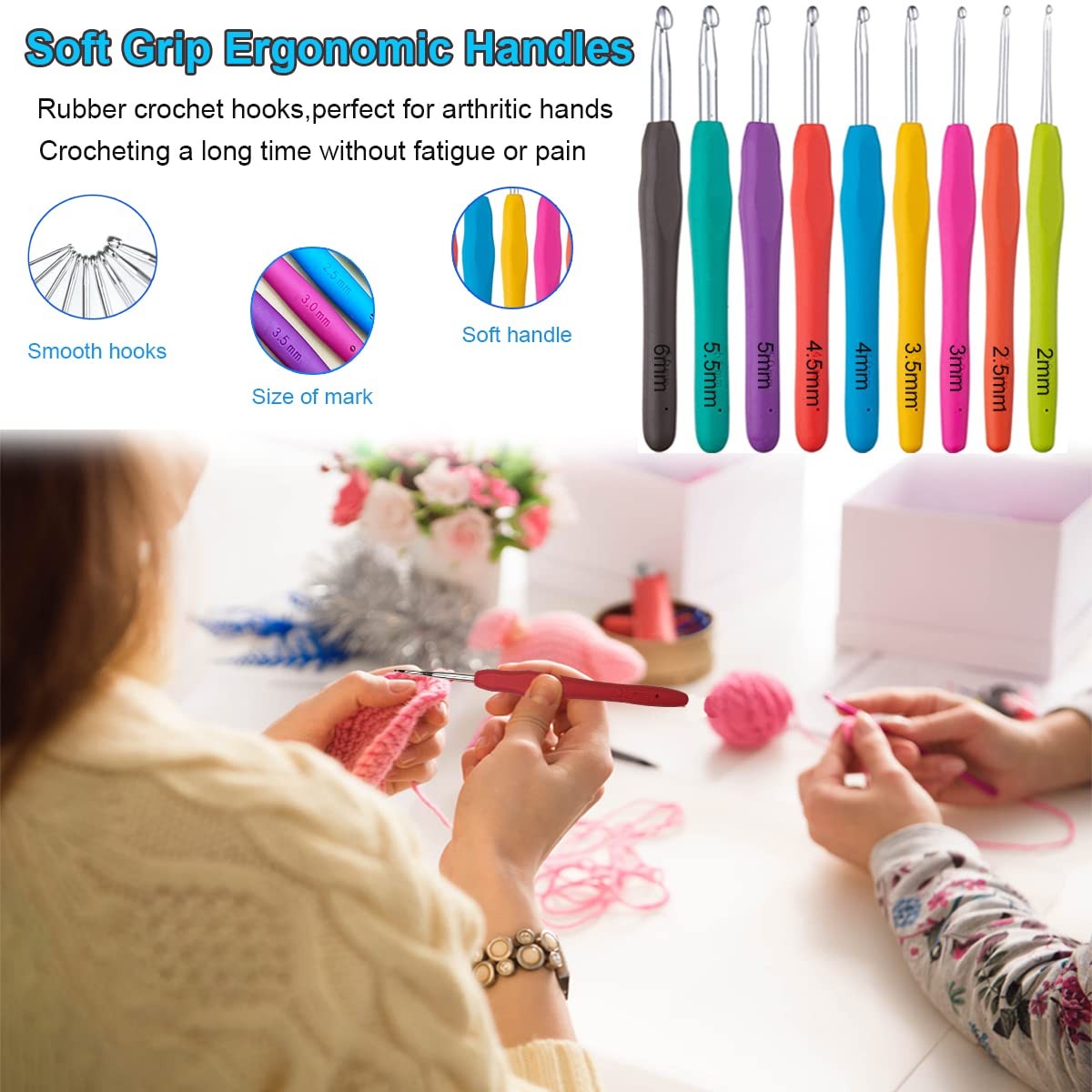 Weabetfu 102pcs Crochet Hooks Set Hook Kit with 0.6mm to 10mm, Green
