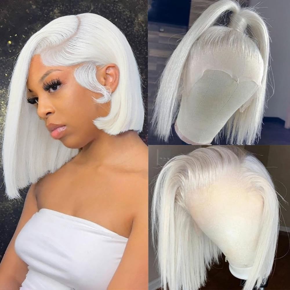 Smartinnov Silver Grey Bob Wig Hd 13X6 Lace Front Wig Human Hair For Women