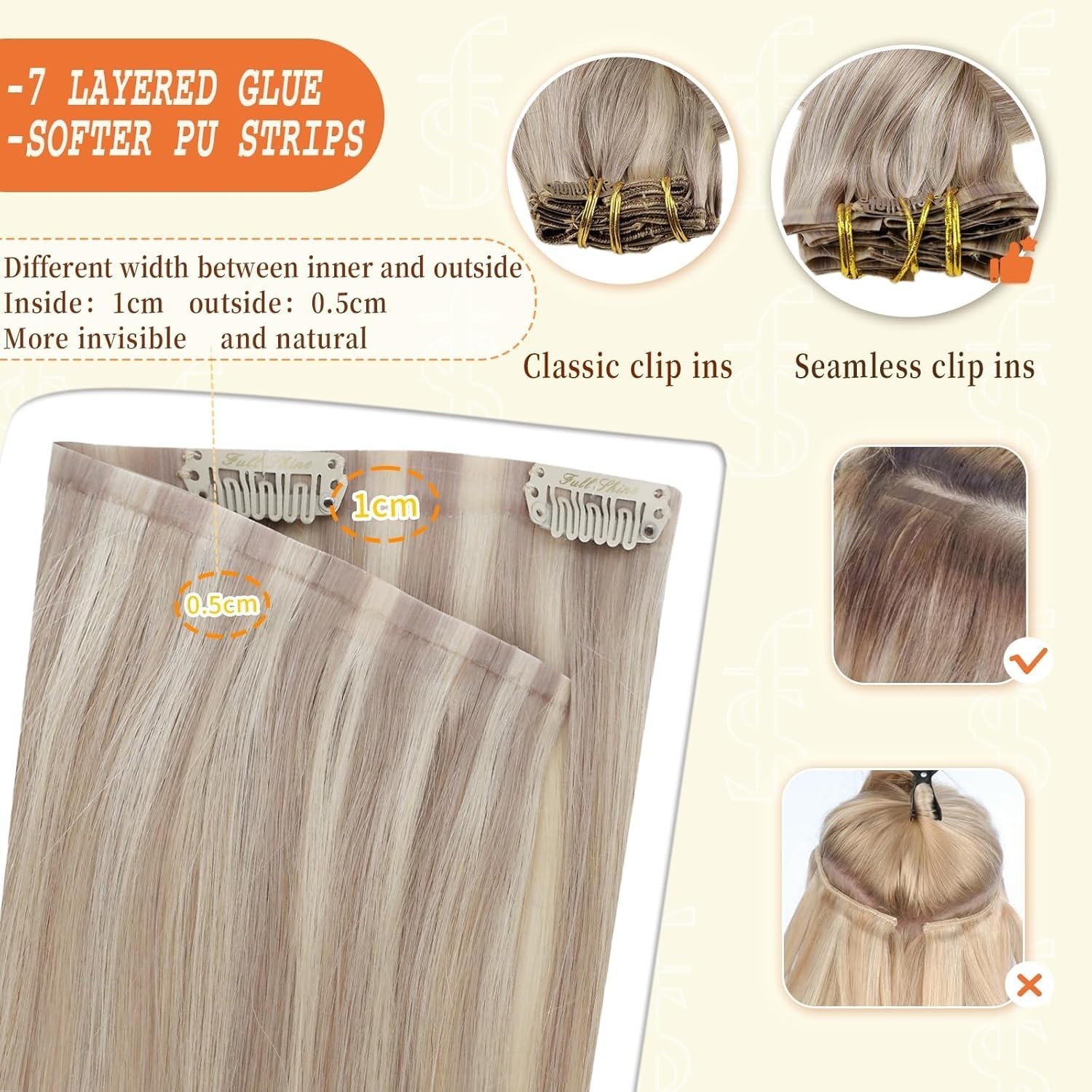 Customizable 18 Inch Blonde Clip-Ins – Real Human Hair Extensions, 120g Set