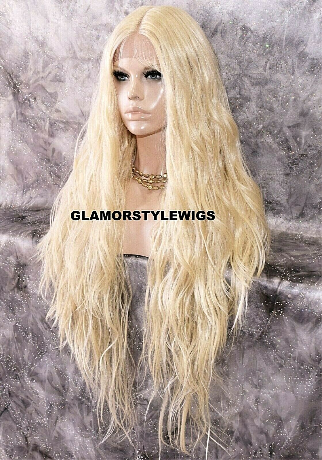 3 WAYS PART LACE FRONT FULL WIG EXTRA LONG WAVY LAYERED BLEACH BLONDE HEAT OK