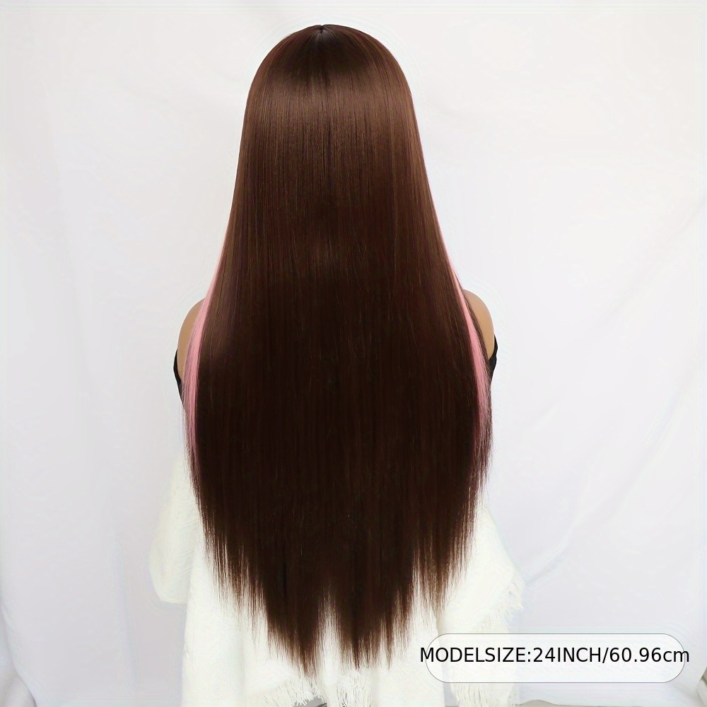 Pink Skunk Stripe Wig Chocolate Brown Mixed Color Long Straight Lace Front Wigs
