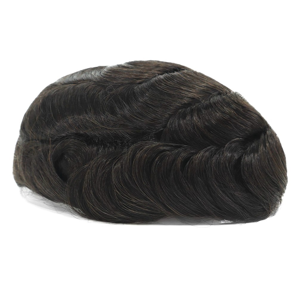 Toupee for Men Human Hair Replacement System Fine Mono Lace Hair Pieces 6X8 #1B