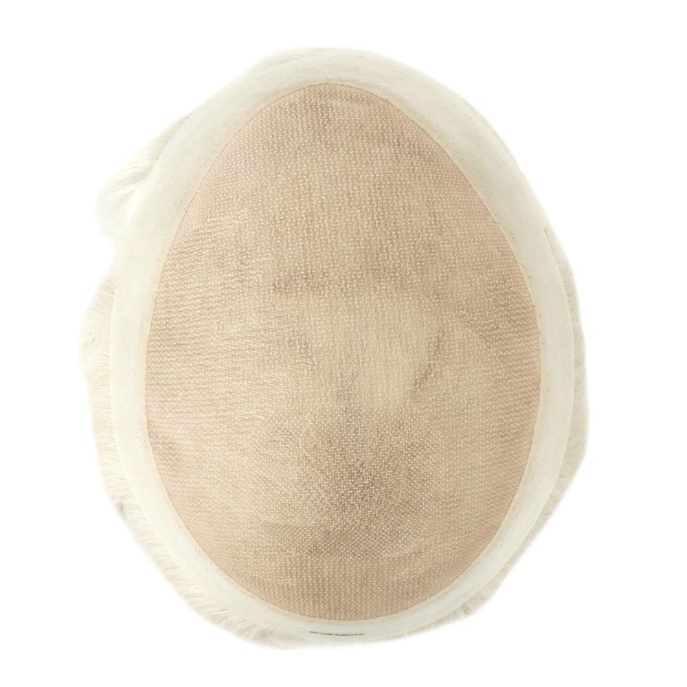 Toupee for Men Human Hair Replacement System Fine Mono PU Grey Hairpiece #60RY