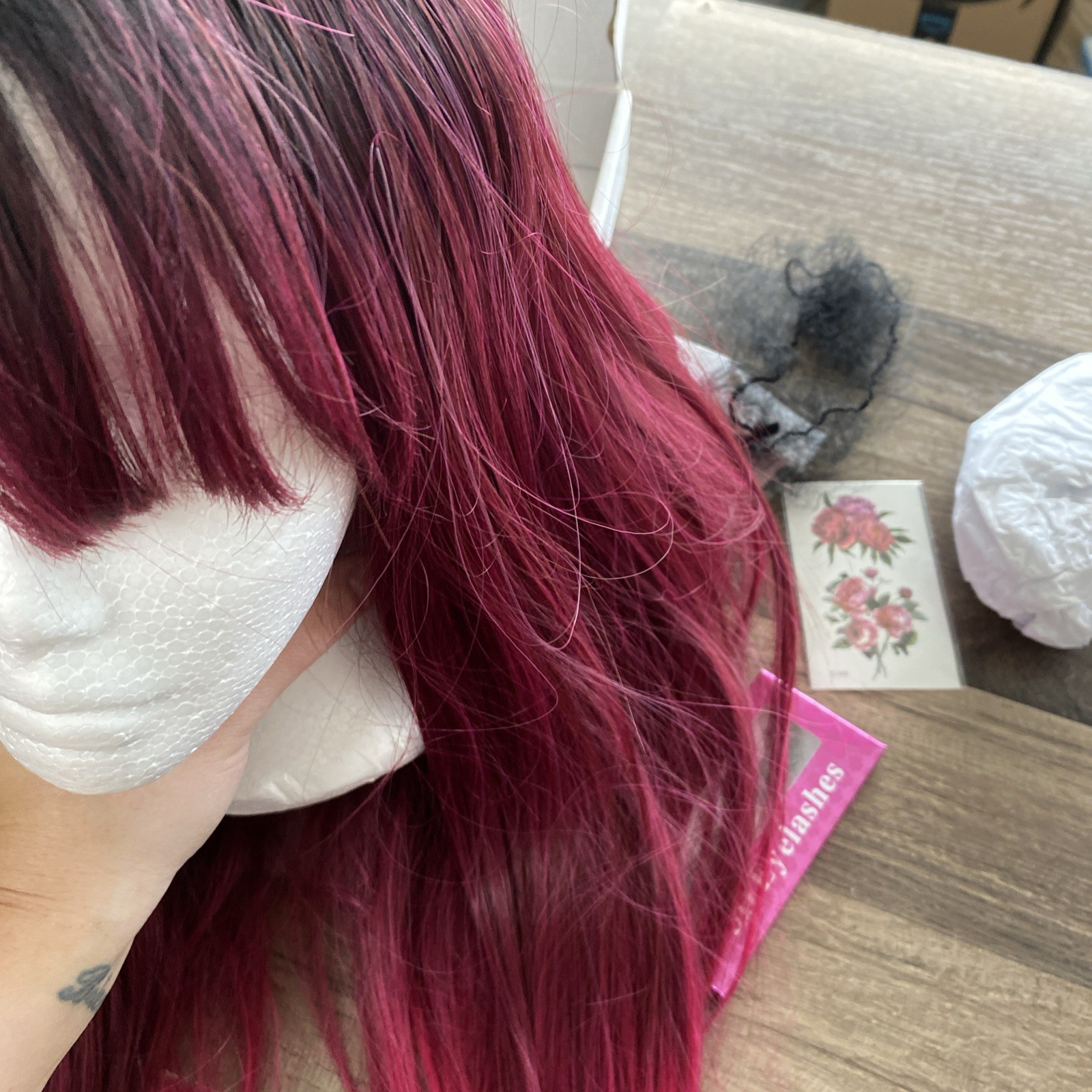Long Straight Synthetic Rose Pink Wig with Bangs 26inch Layered Straight Wig /v