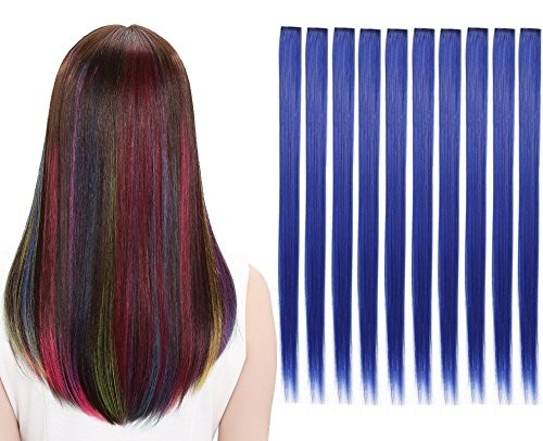 10Pcs/set Multi-Colors Straight Highlight Clip in Hair Extensions 20 Inch Col…