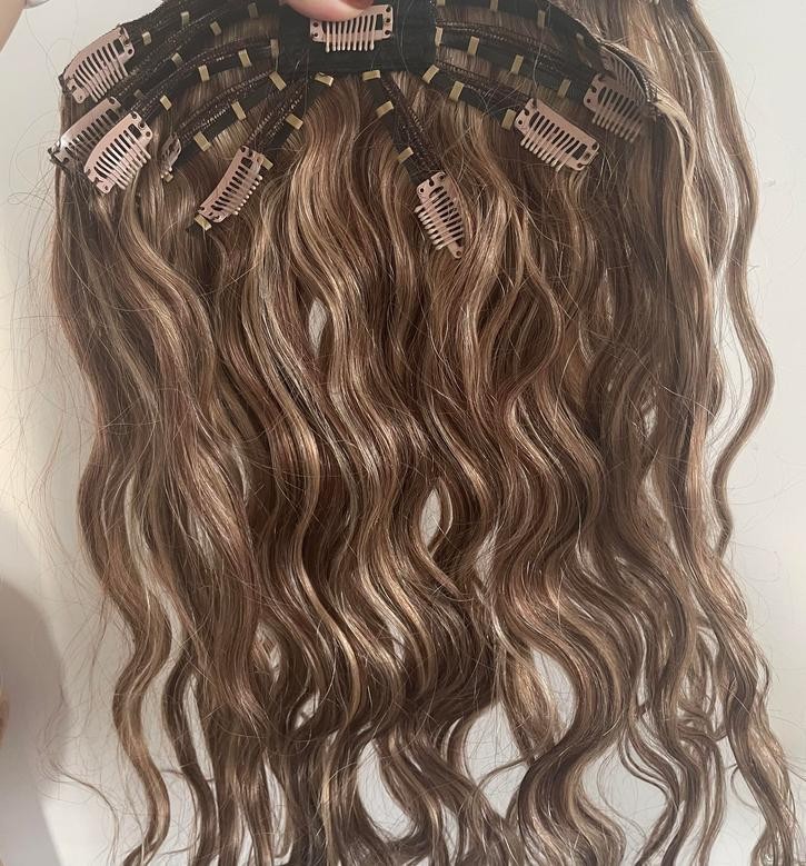 Wavy Hair Invisible Octopus Clips inRemy Human Handtied Butterfly Wefts Topper