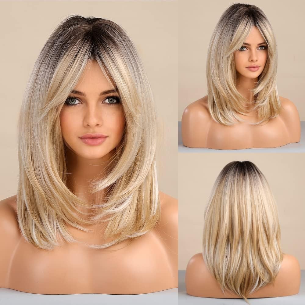 Tumhorn Long Layered Blonde Wigs for Women Synthetic Hair Wig Long,