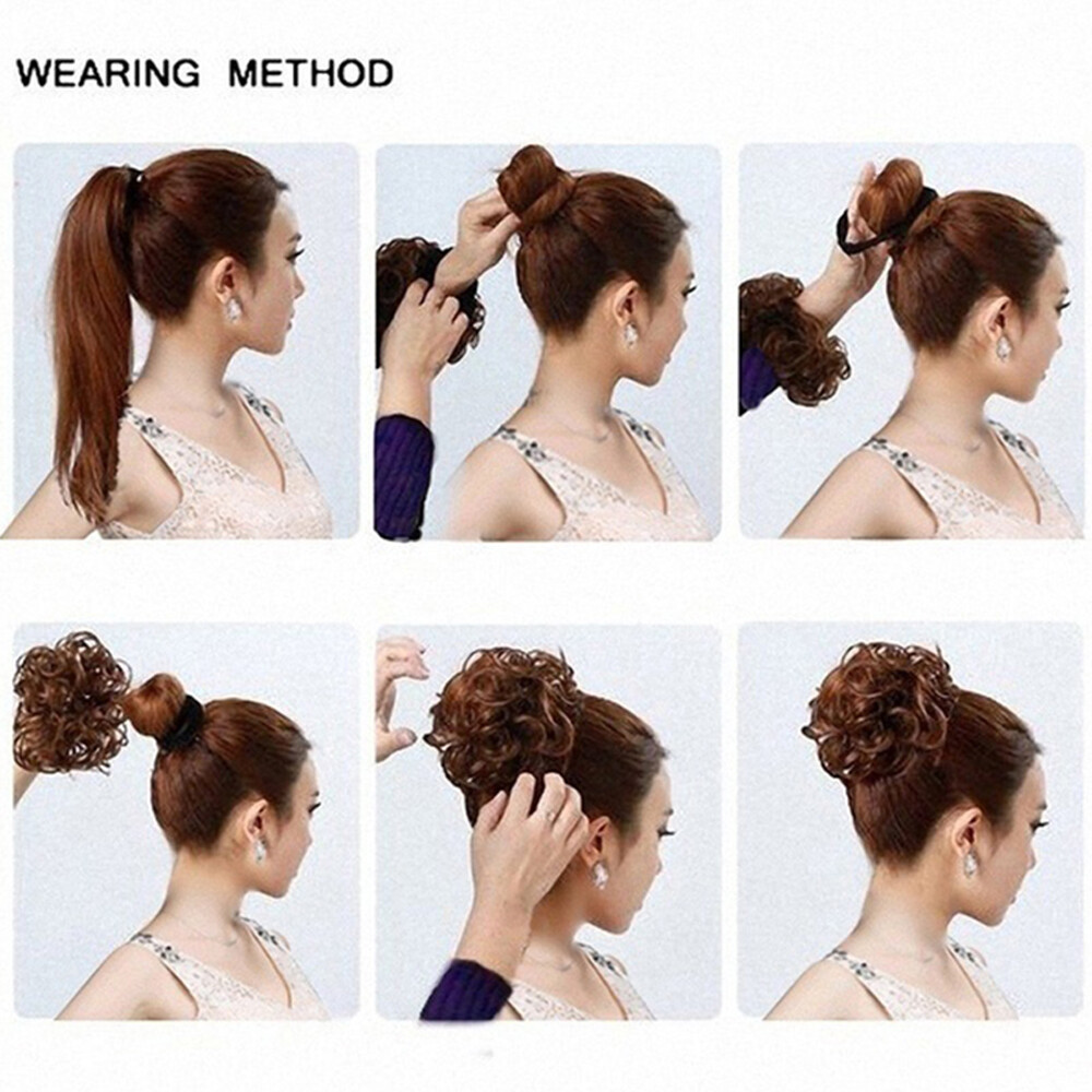 Hair Scrunchie Elastic Hair Bun Wavy Curly Messy Donut Tweezer Hair Extension