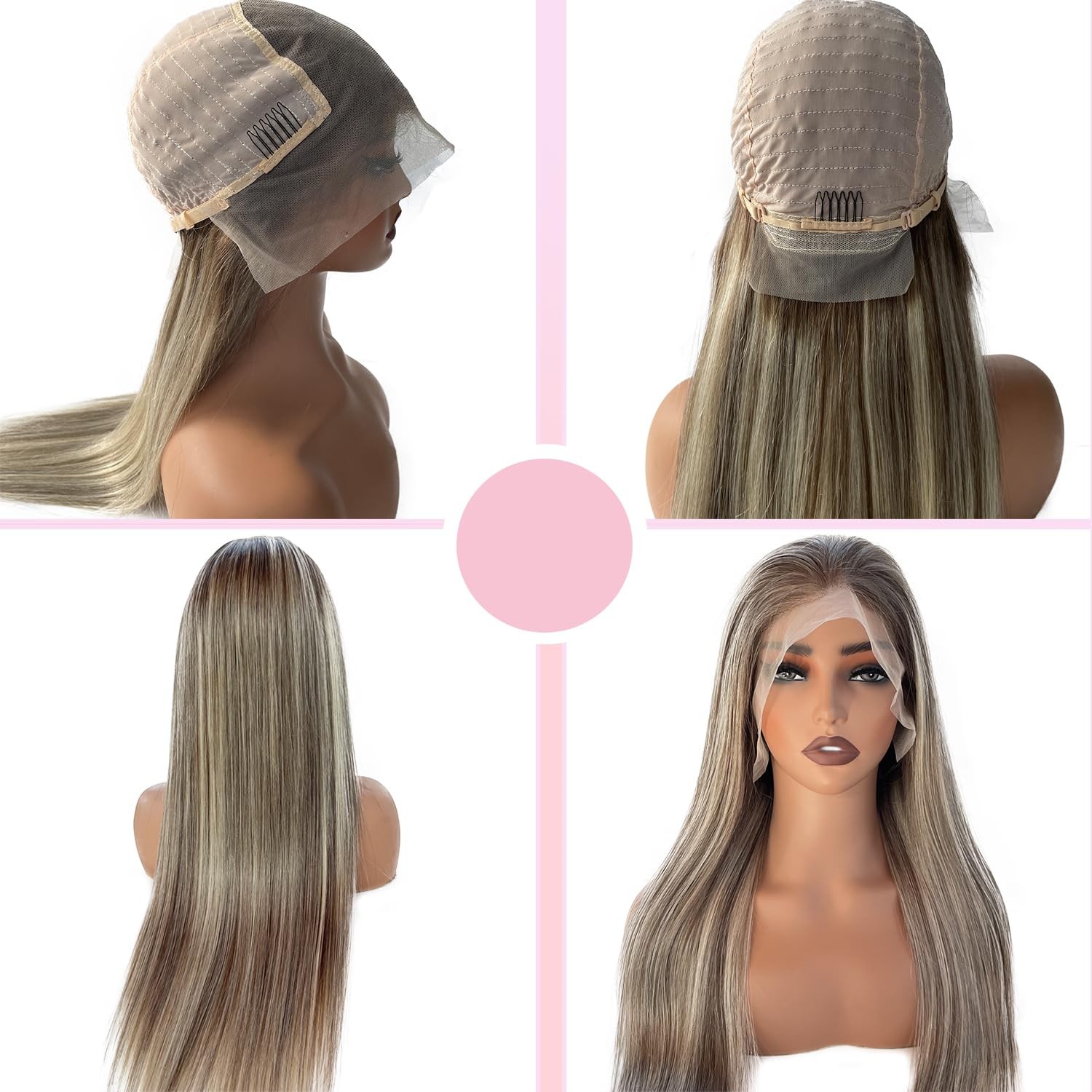 Valiilo Ash Brown Human Hair Wig 13X6 Ombre Highlight Ash Blonde 180 Density
