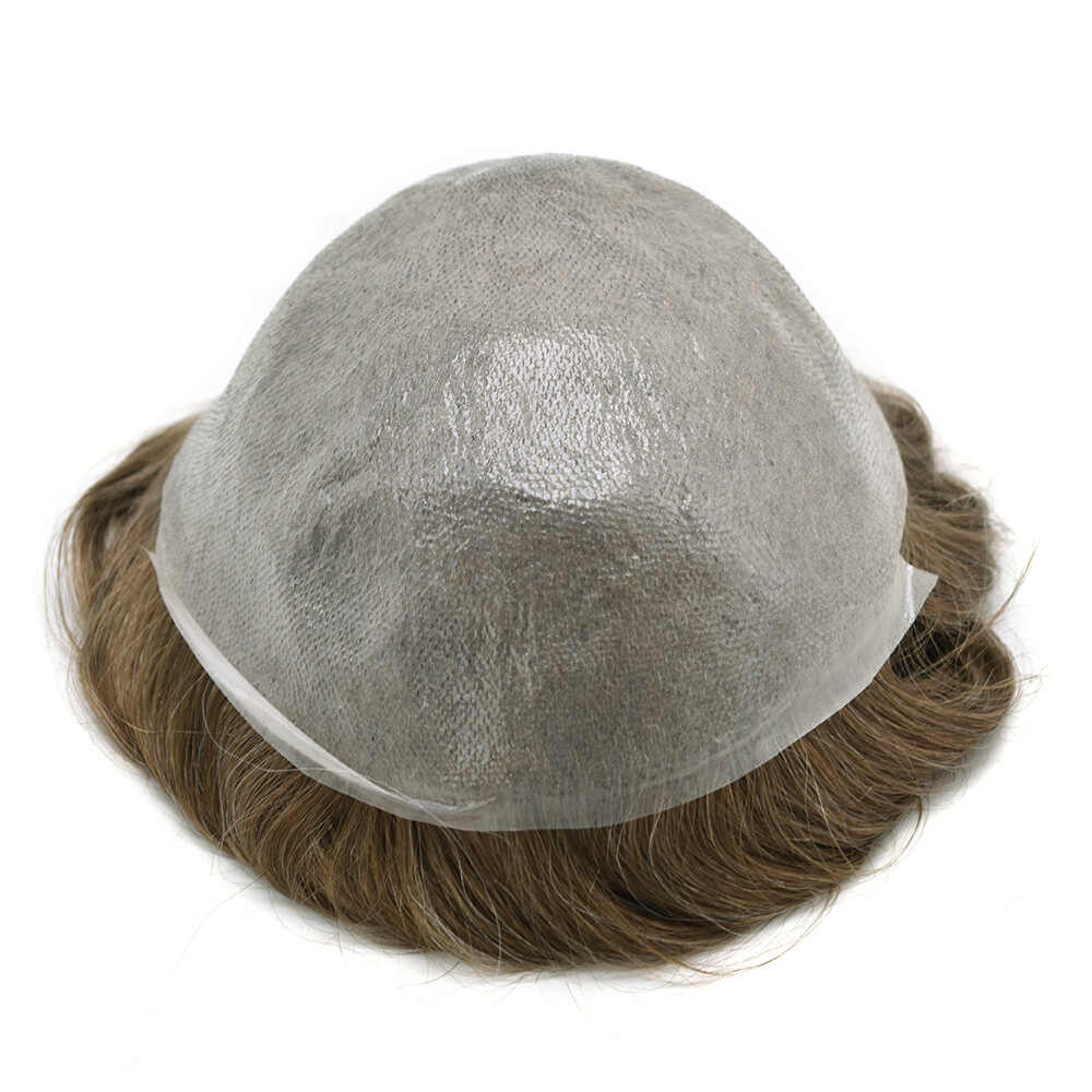 Thin Skin Mens Toupee Human Hair Replacement System V-Loop Poly Pu