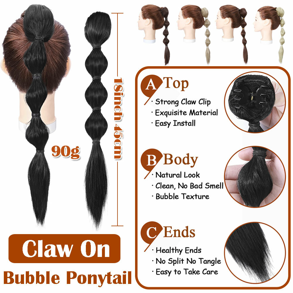 US Long Thick Jaw Claw On Ponytail Clip In Pony Tail Hair Extensions Wavy 12-26″