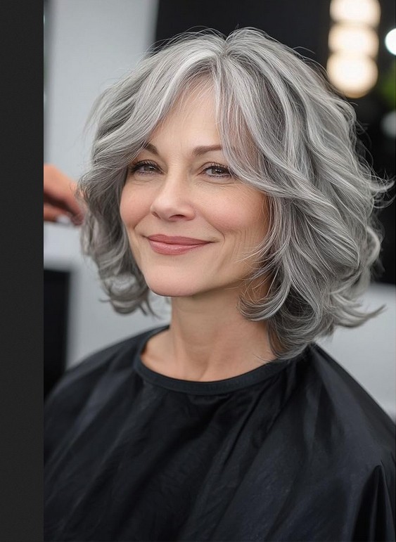 Highlight Silver Grey Wave Hair Wig 100% Human Hair 13×4 Lace Front Wigs