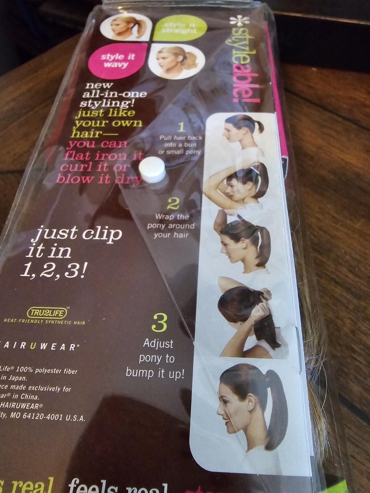 HAIRDO Hair U Wear Bump-Up Pony Instant Fashion Pony Tail – Red/Blond, New.