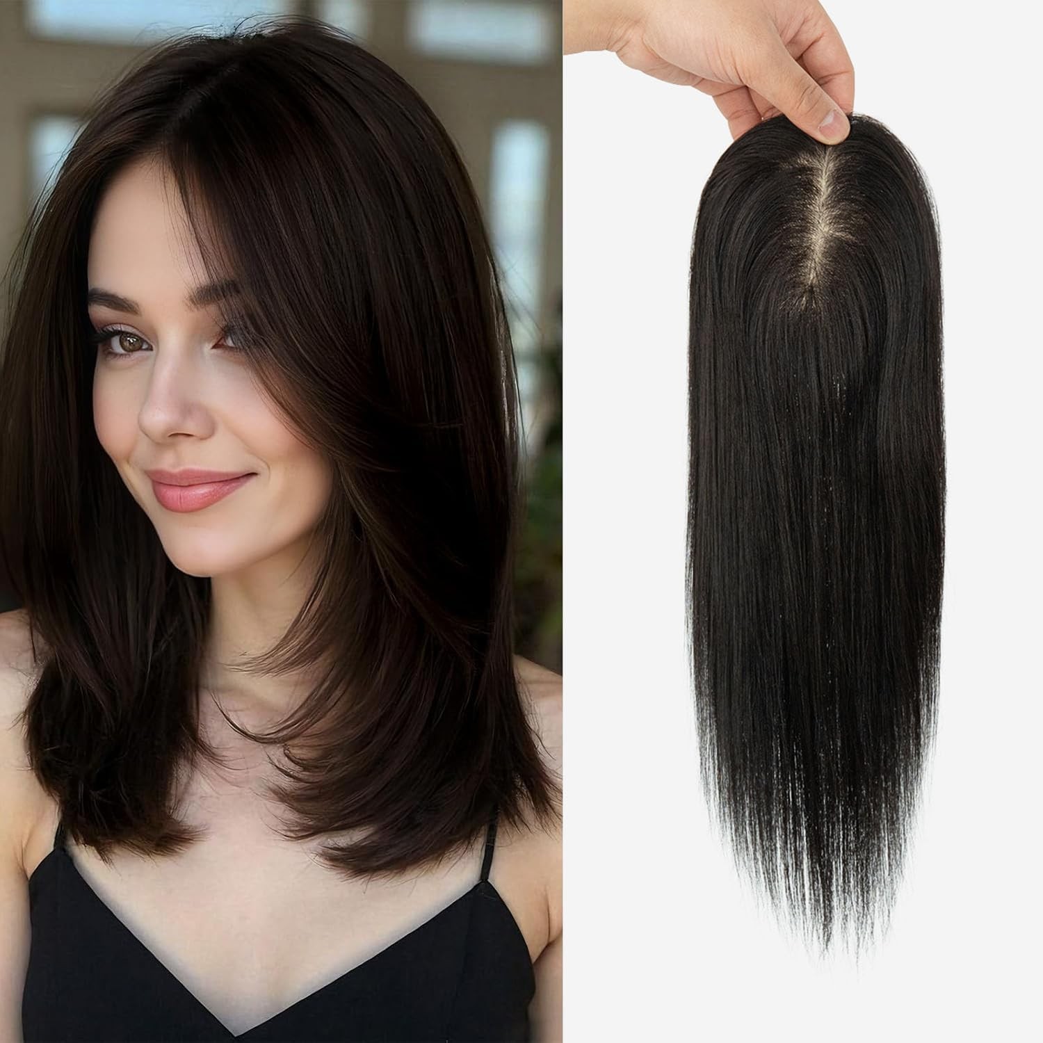 Topunique Hair Toppers For Women Real Human Hair 3X5 Inch Injected Silk Base No