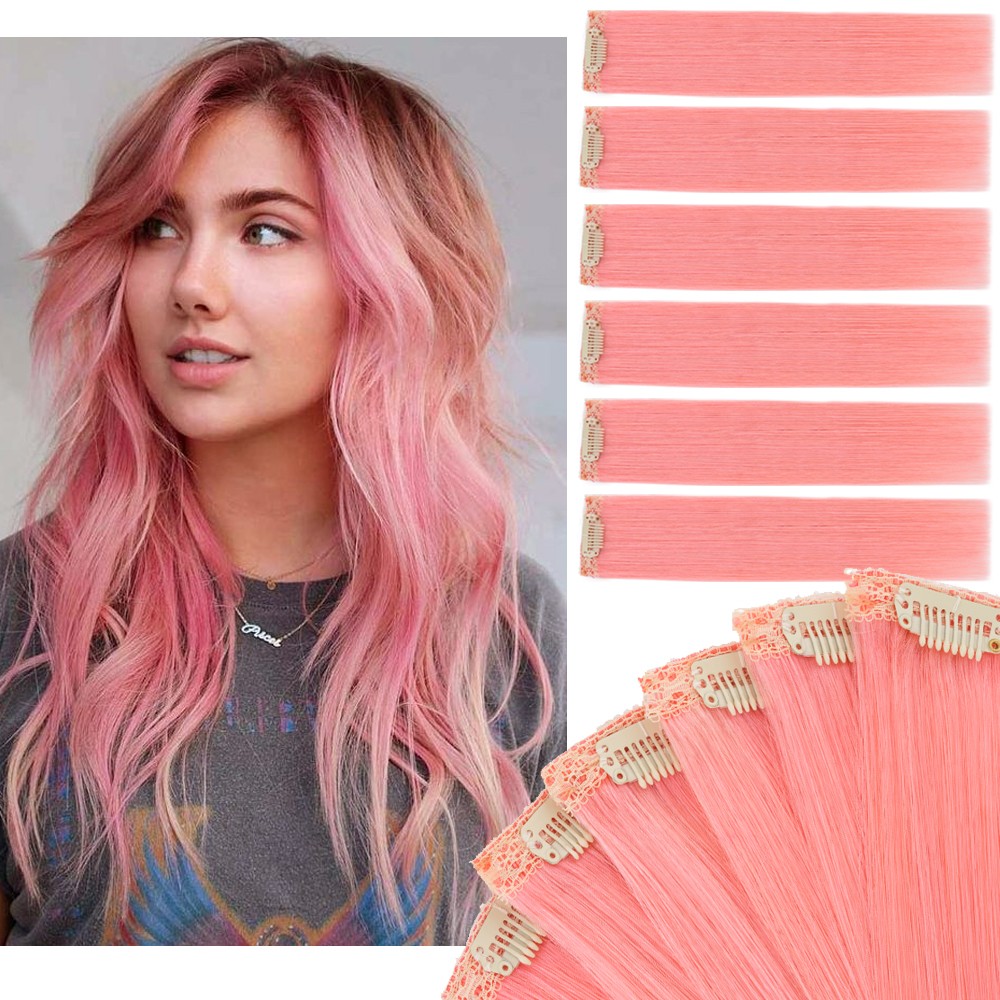 6 Pieces 6 Clips on Clip in Human Hair Extensions Thick Short Straight Lace Weft