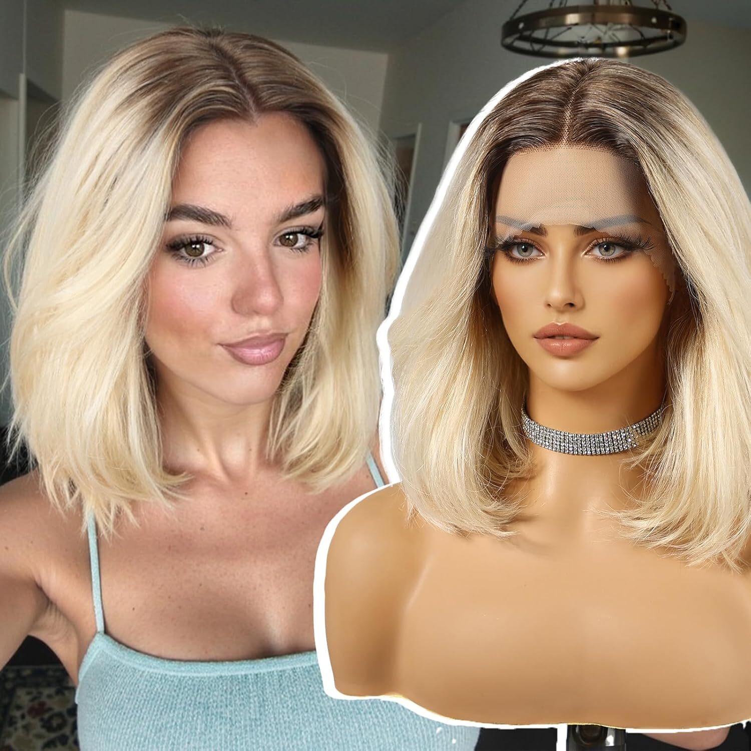 613 Blonde Ombre Blonde Bob Wigs Lace Front Wig 13X4 Glueless 200% Density