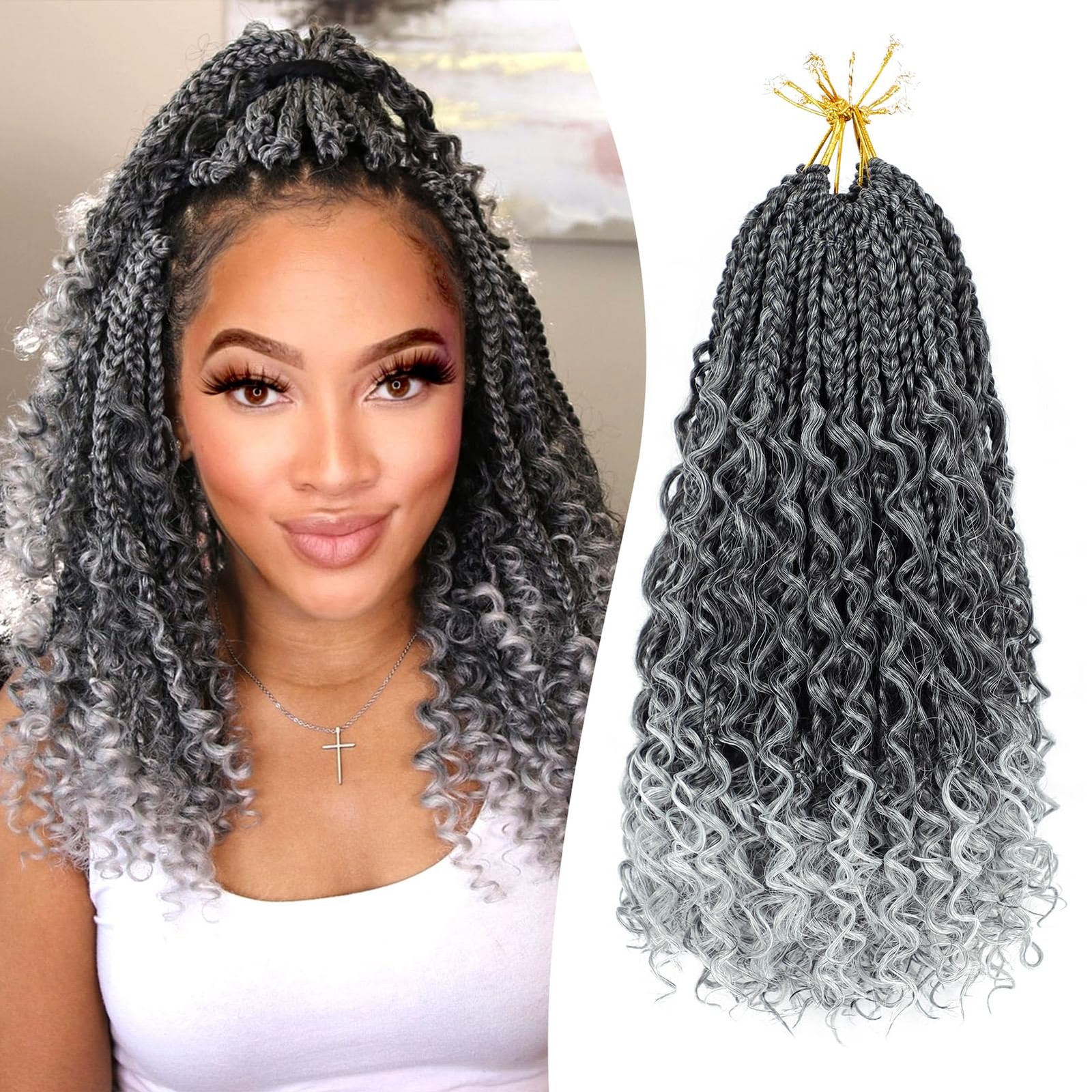 Goddess Box Braids Crochet Hair 14 Inch 8 Packs Pre-looped Bohomian Crochet B…