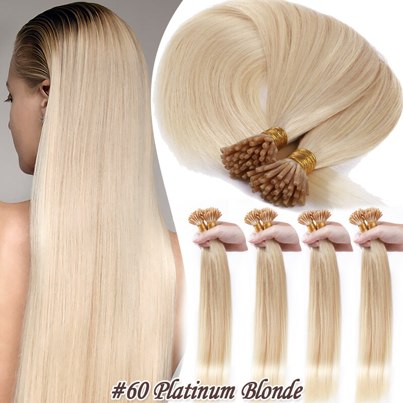 Stick I Tip Russian Hair Extensions Real Remy Human Hair 50/100Strands Long 24″