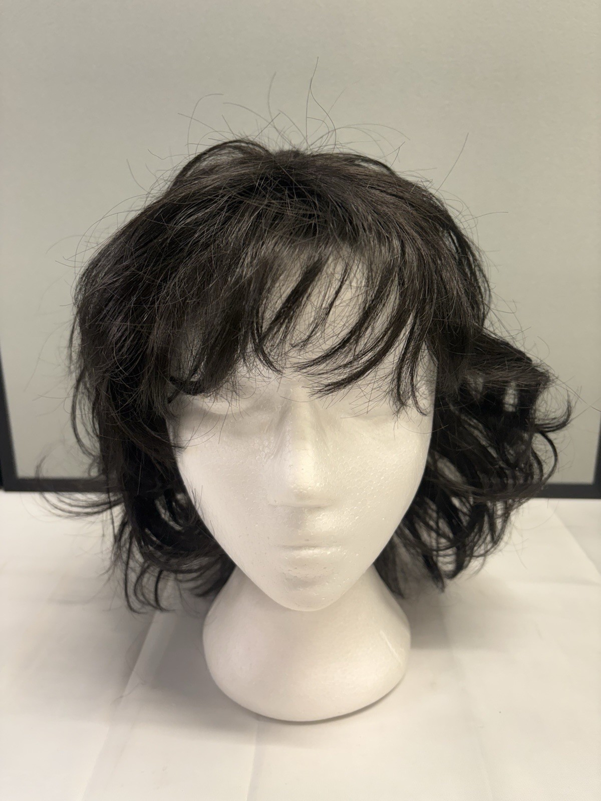 TWC Lace Front Wavy Bob Wig 14″ Darkest Brown Japan Fiber Ear Tabs Excellent