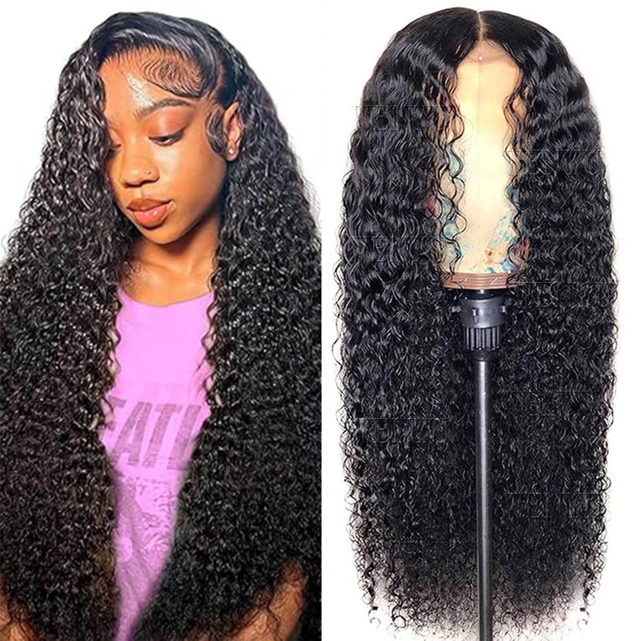 Wenyu 26 Inch Lace Front Wigs Human Hair Curly 13X4 Lace Frontal Human Hair