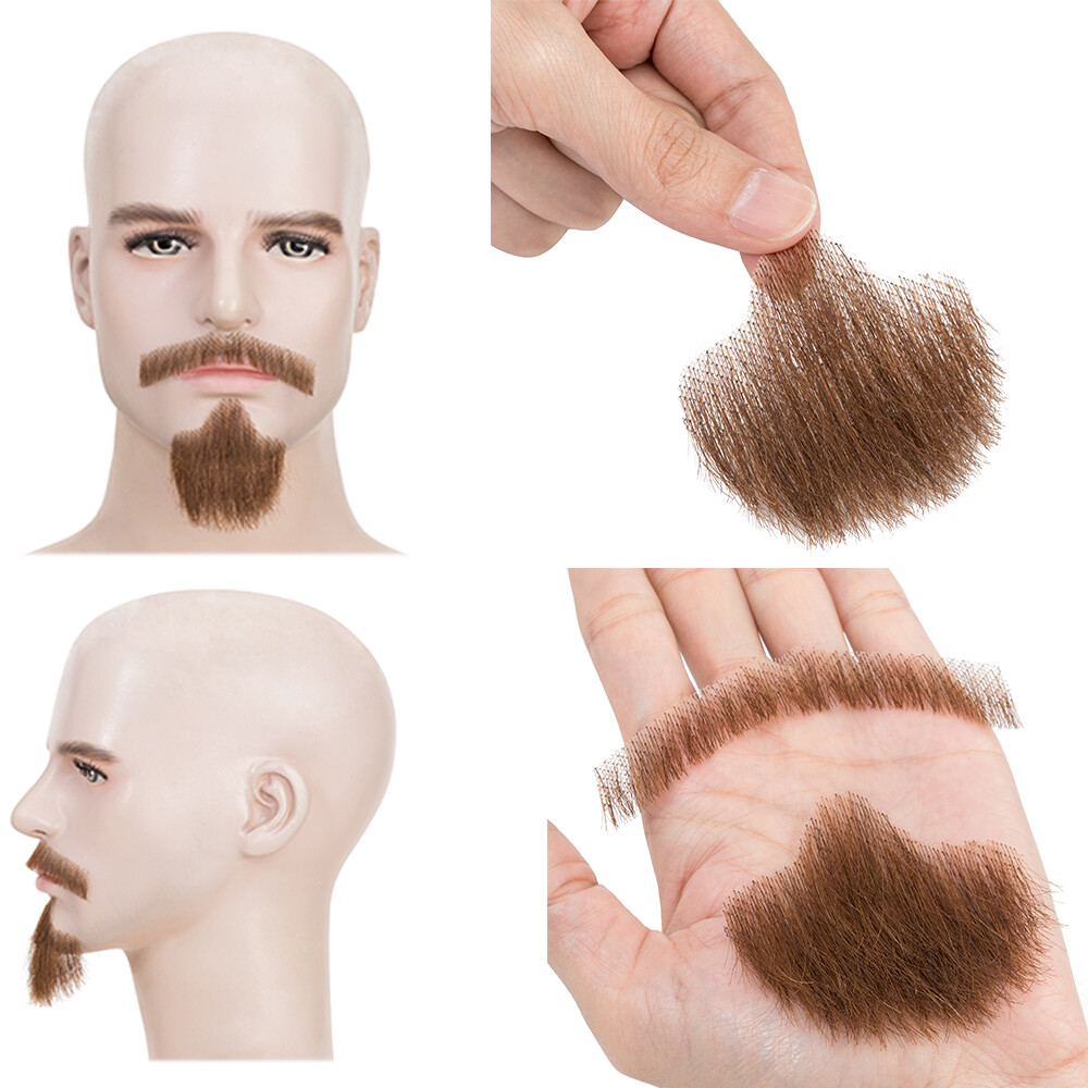 Fake Beard Hand Made Mustache 100% Human Hair Face Beard and Mustache for Adults