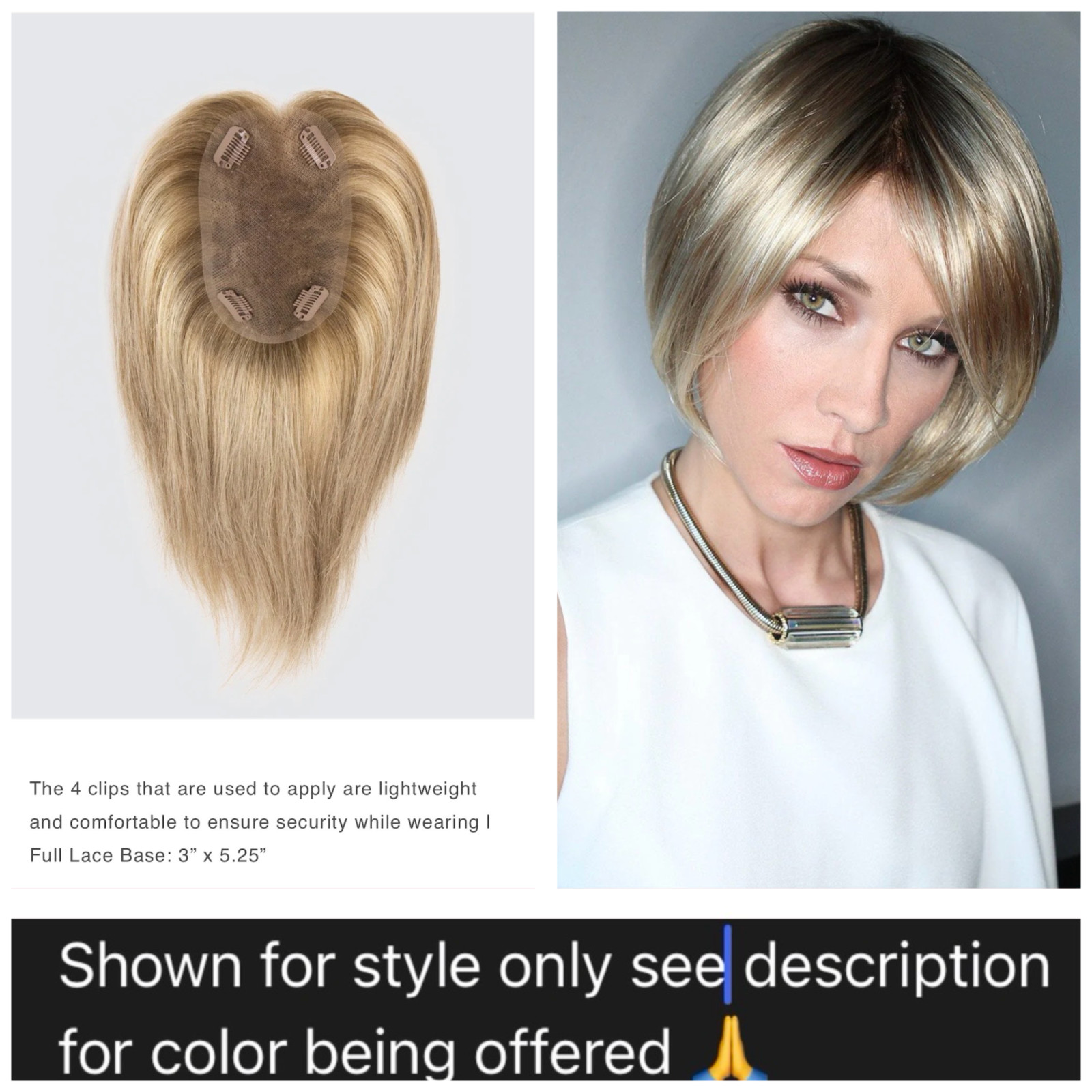 Ellen Wille Just | HF Synthetic Hair Topper (Hand-Tied)PEARL ROOTED 101.14 🙏