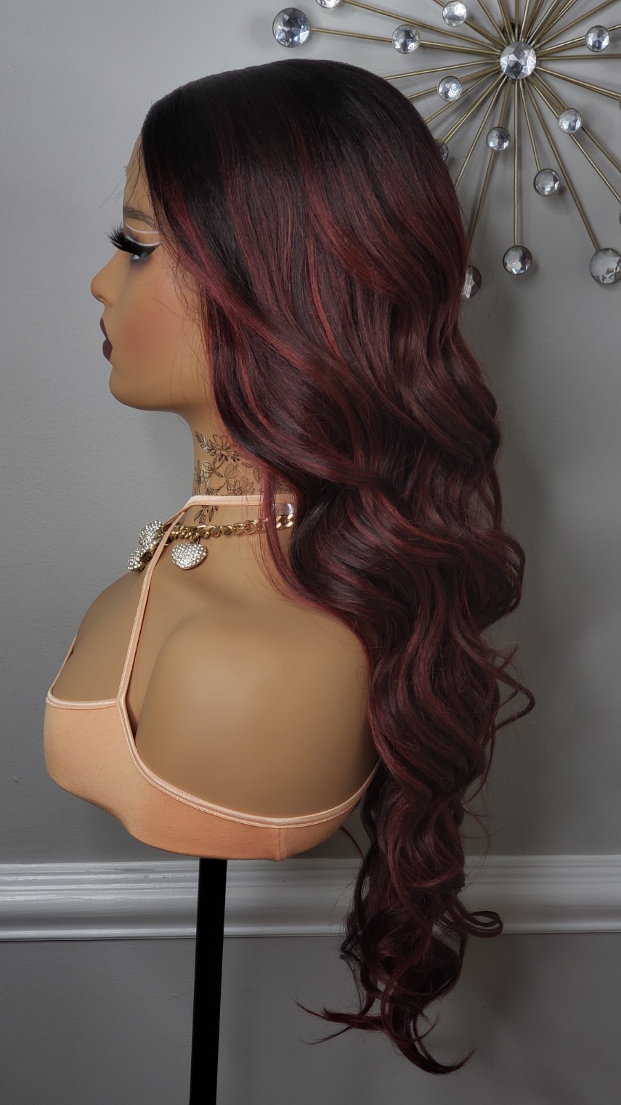 New Long Wavy Red Burgundy Wine Lace Front Wig Curly Style Womens Fashion Hair