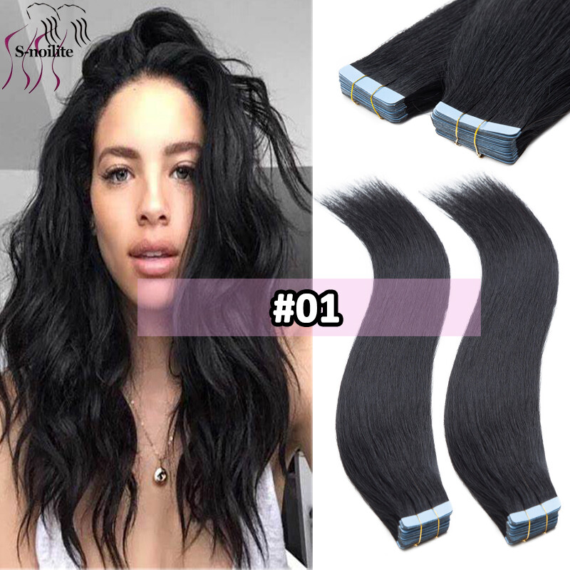 Virgin Remy Human Hair Extensions Tape IN 20/40/60pcs 50-150g Ombre Mix Brown US