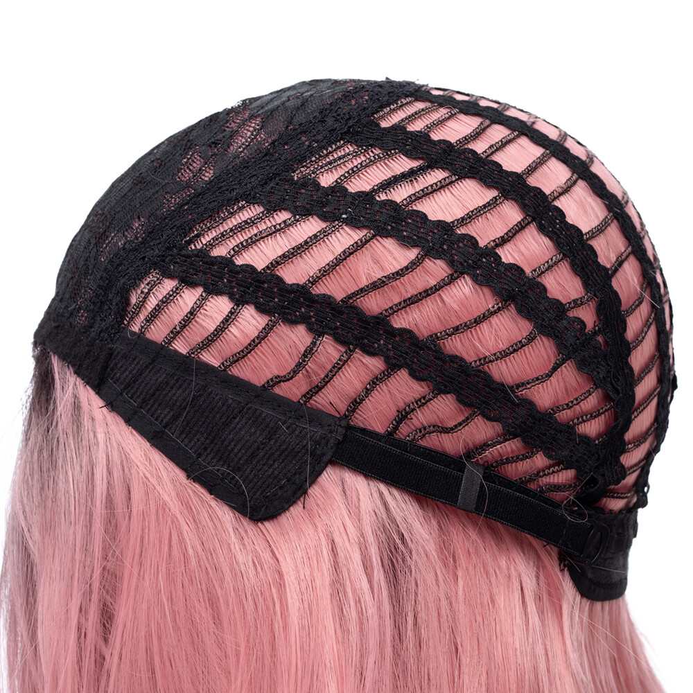 Pink Ombre Wigs Dark Roots Straight Synthetic Wig Heat Safe Party Daily Use