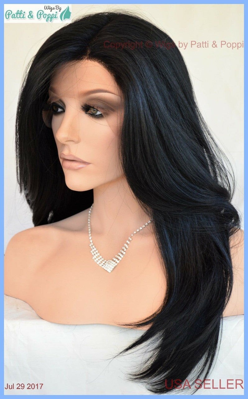 Swiss Lace Front Wig by Sepia 4X4 Silk Top Heat Safe Long Thick Color #1 1237