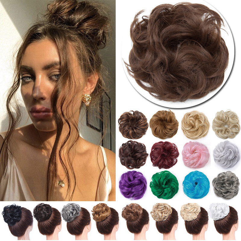 Curly Messy Bun Hairpiece Scrunchie Updo Hair Real as Human Hair Elastic Band US
