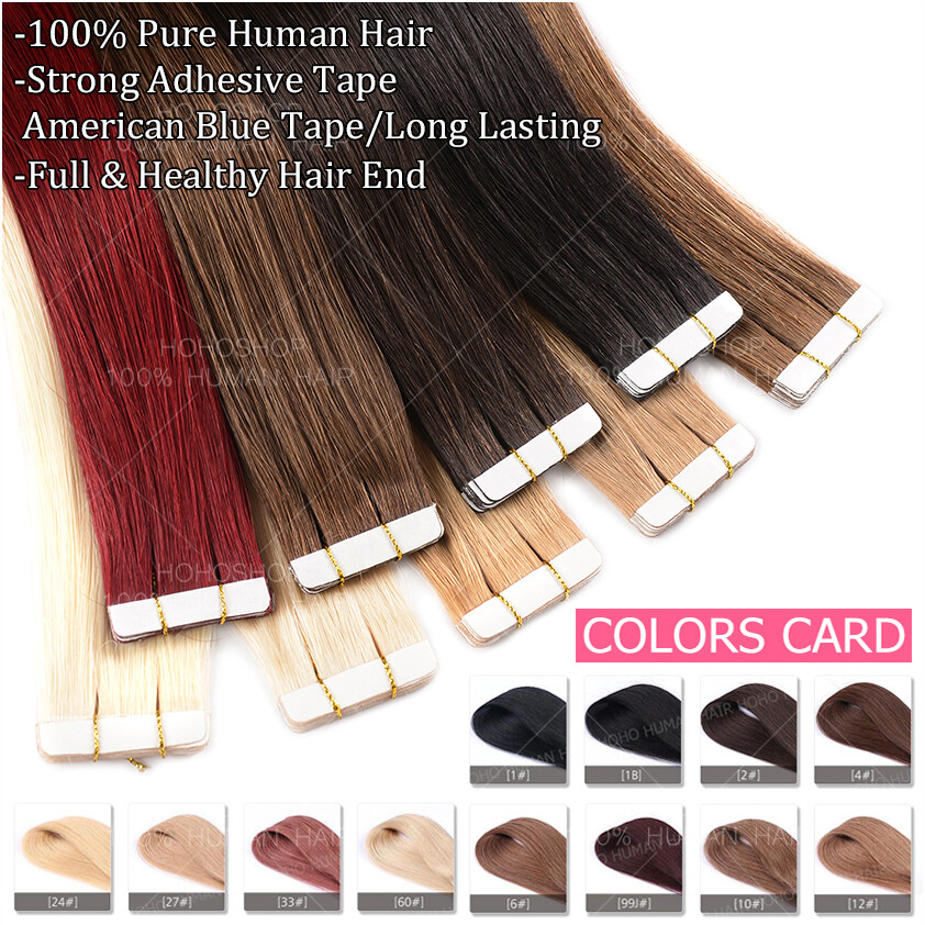 THICK Ombre Tape In/On Skin Weft Remy Human Hair Extensions 24Inch Balayage FULL