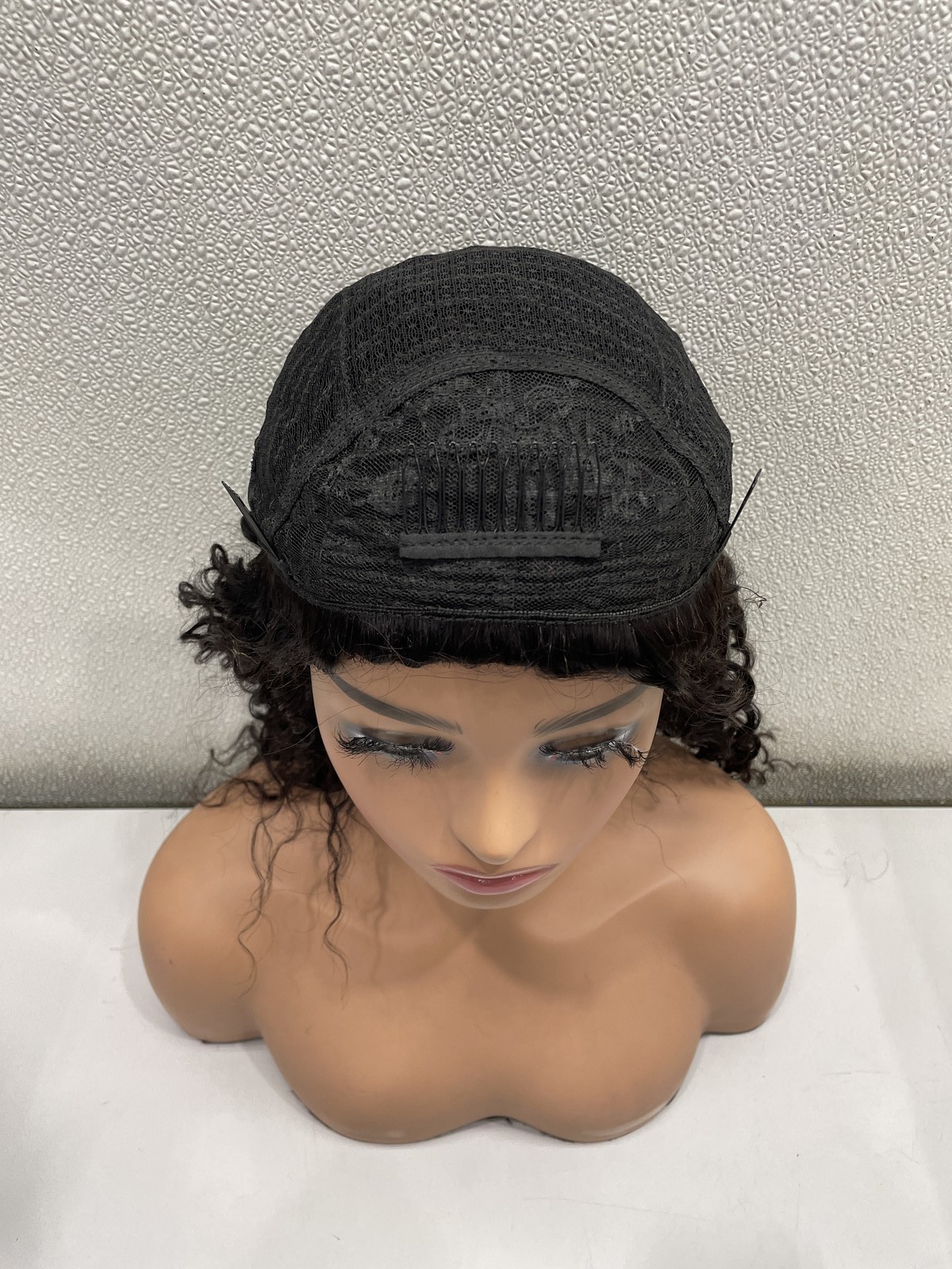 Natural Black Deep Wave Human Hair Blend Glueless Half Wig, 20″
