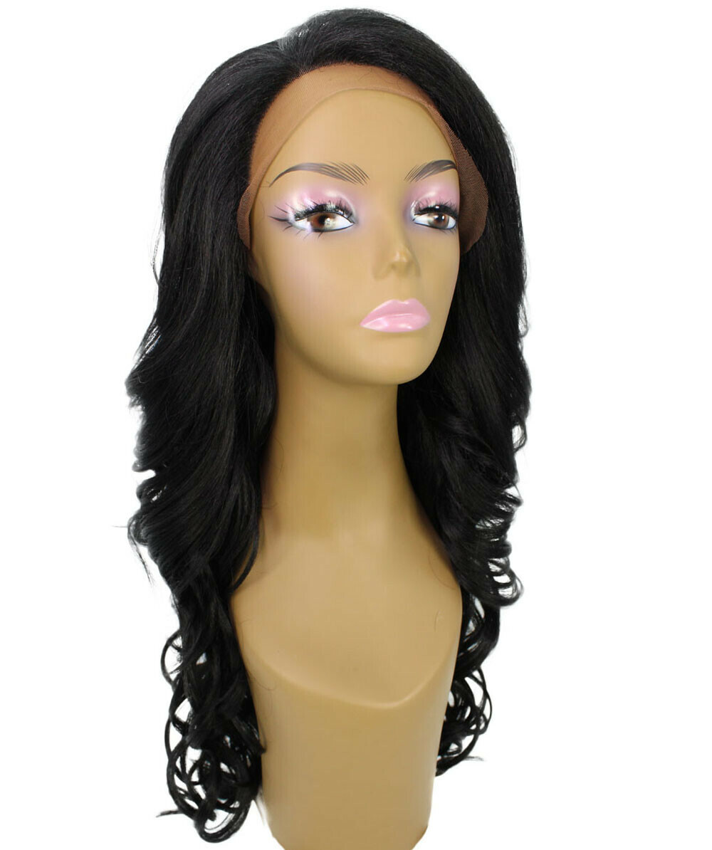 LUXLUXE Kendra Wavy 24.5″ Long 13×2.5 Hand-Tied Lace Front Wig, BLT- 0118,Black