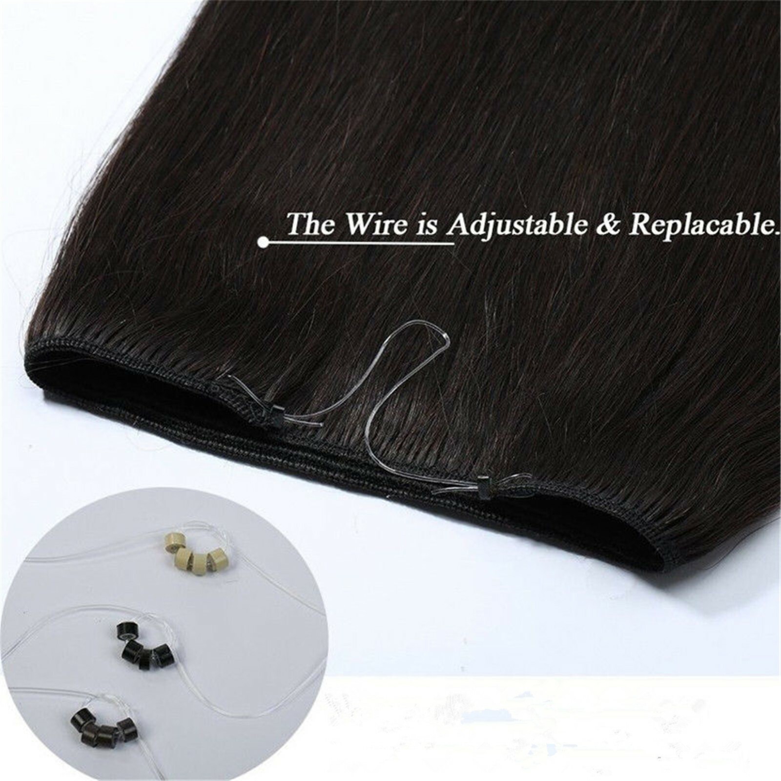 200g Double Weft Wire Flip In One Hairpiece Real Human Hair Extension Full Head