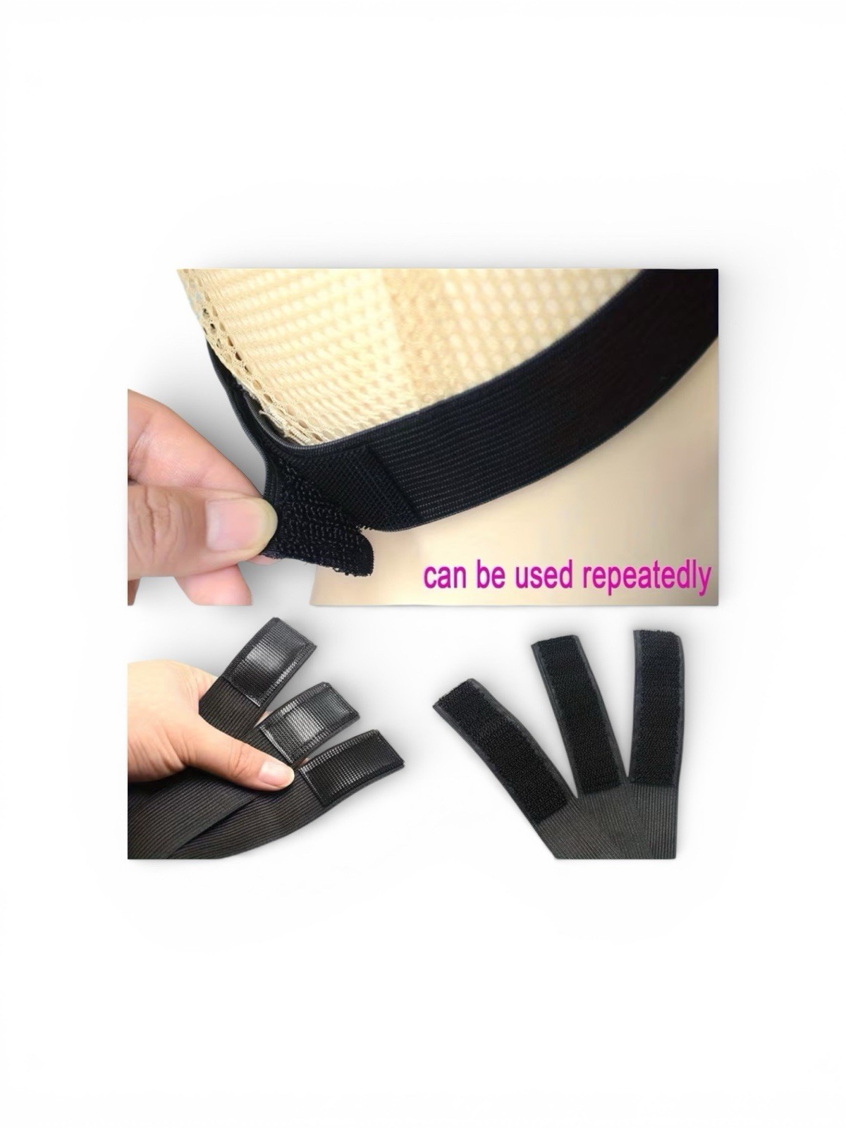 4 Adjustable Wig Bands Stretchy Reusable Hook-and-Loop One Size Women