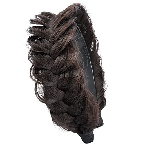 Wide Messy Braided Headband With Teeth Synthetic Hair Plaited Dark Chocolate