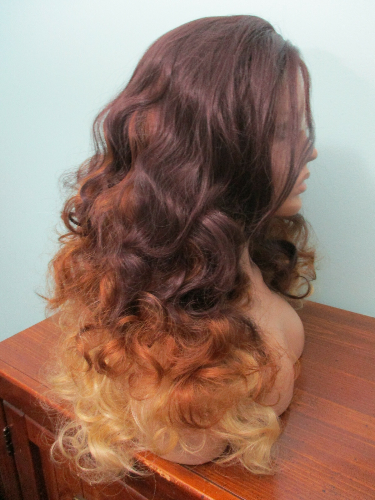 20″ curly blonde / brunette triple color lace front hand tied wig – Jasmine