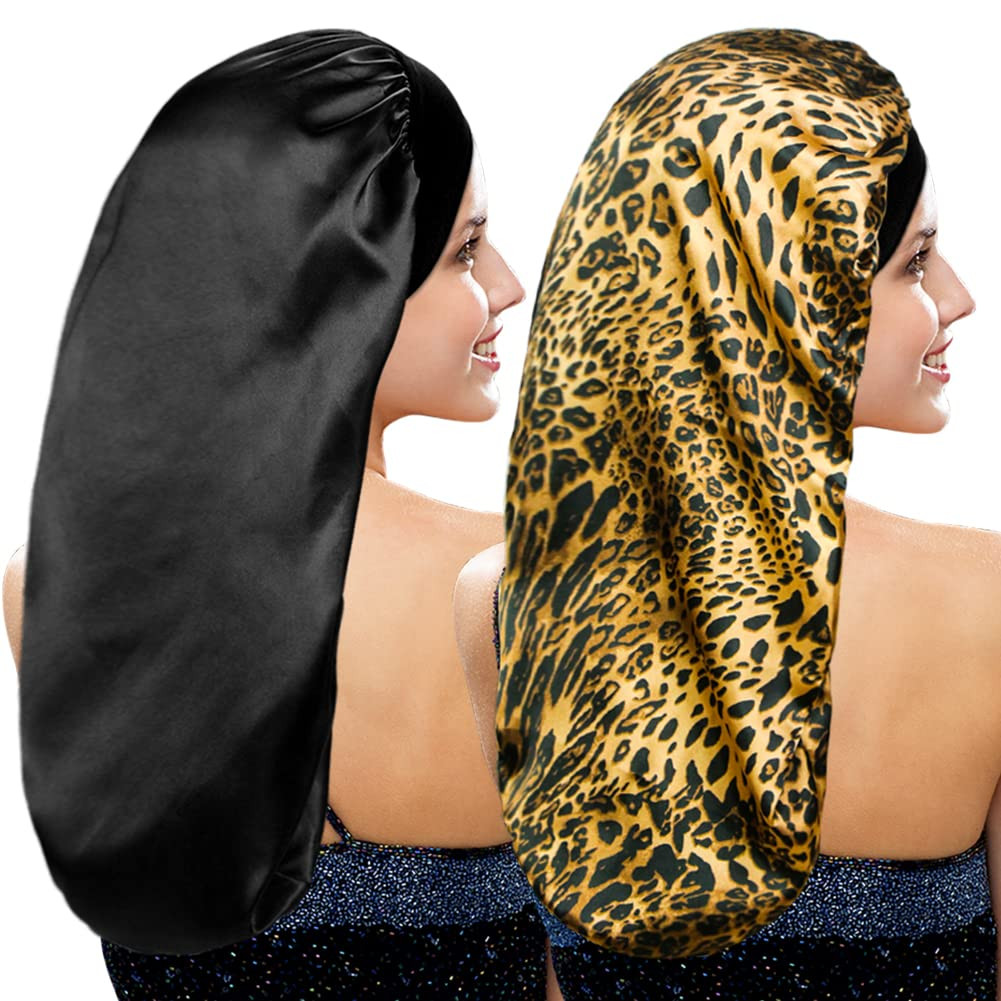 Gorro de Satin Largo para Dormir 2 Piezas para Cabello Rizado Trenzas y Rizos