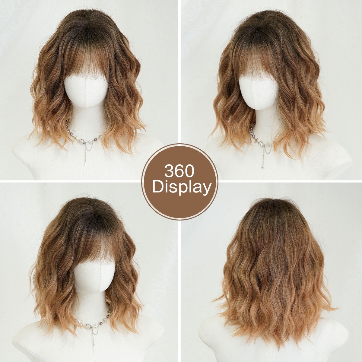Orange gold wool curly wig full head covering hairstyle with wavy short curly